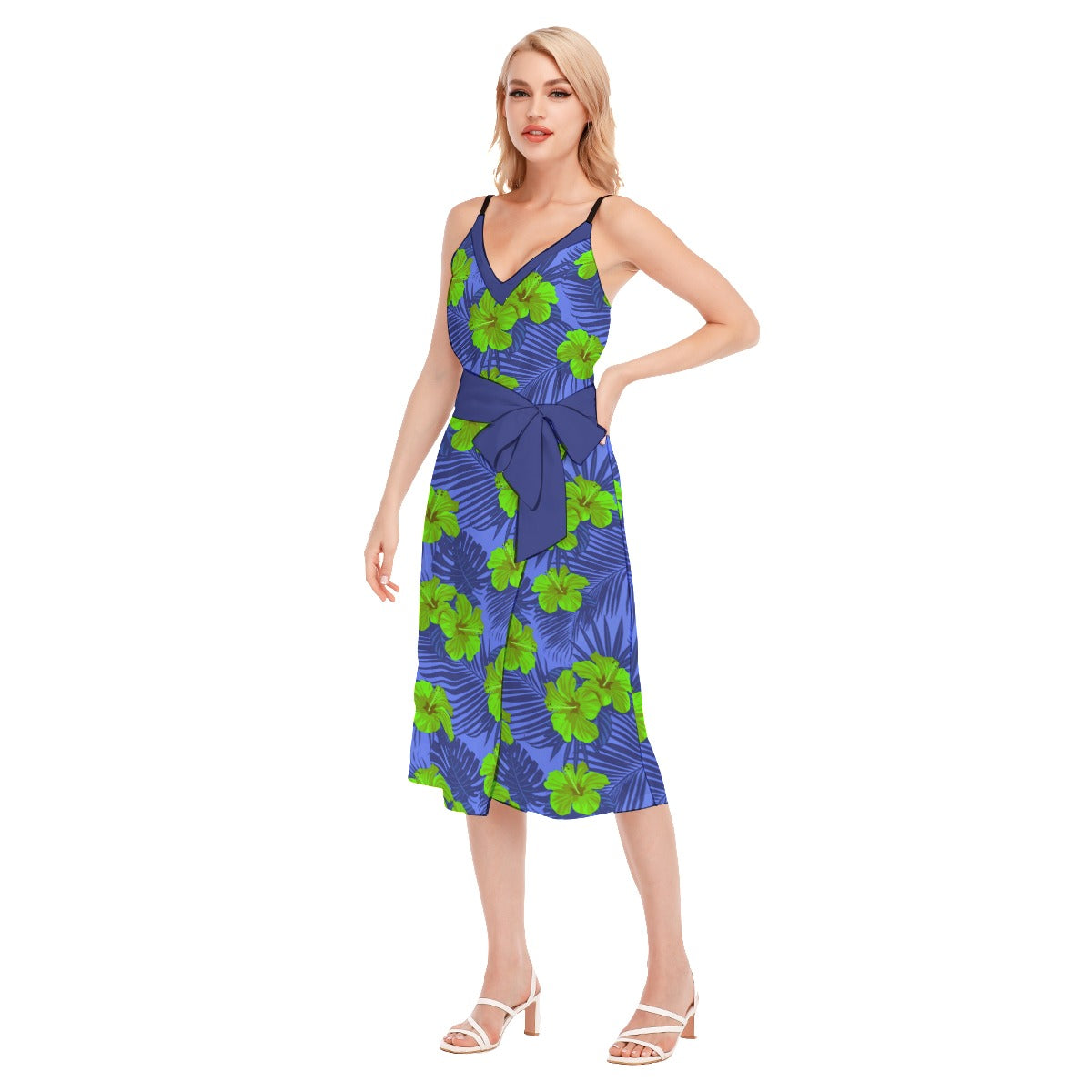 Her Tropical Women's V-neck Cami Dress With Waist Band