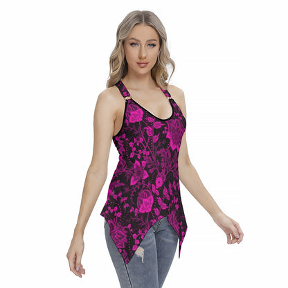 Elegant Black With Pink Flowers Women's Skinny Sport Tank Top