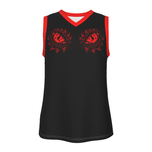 Red & Black Dragons Eyes Men's V Neck Basketball Top