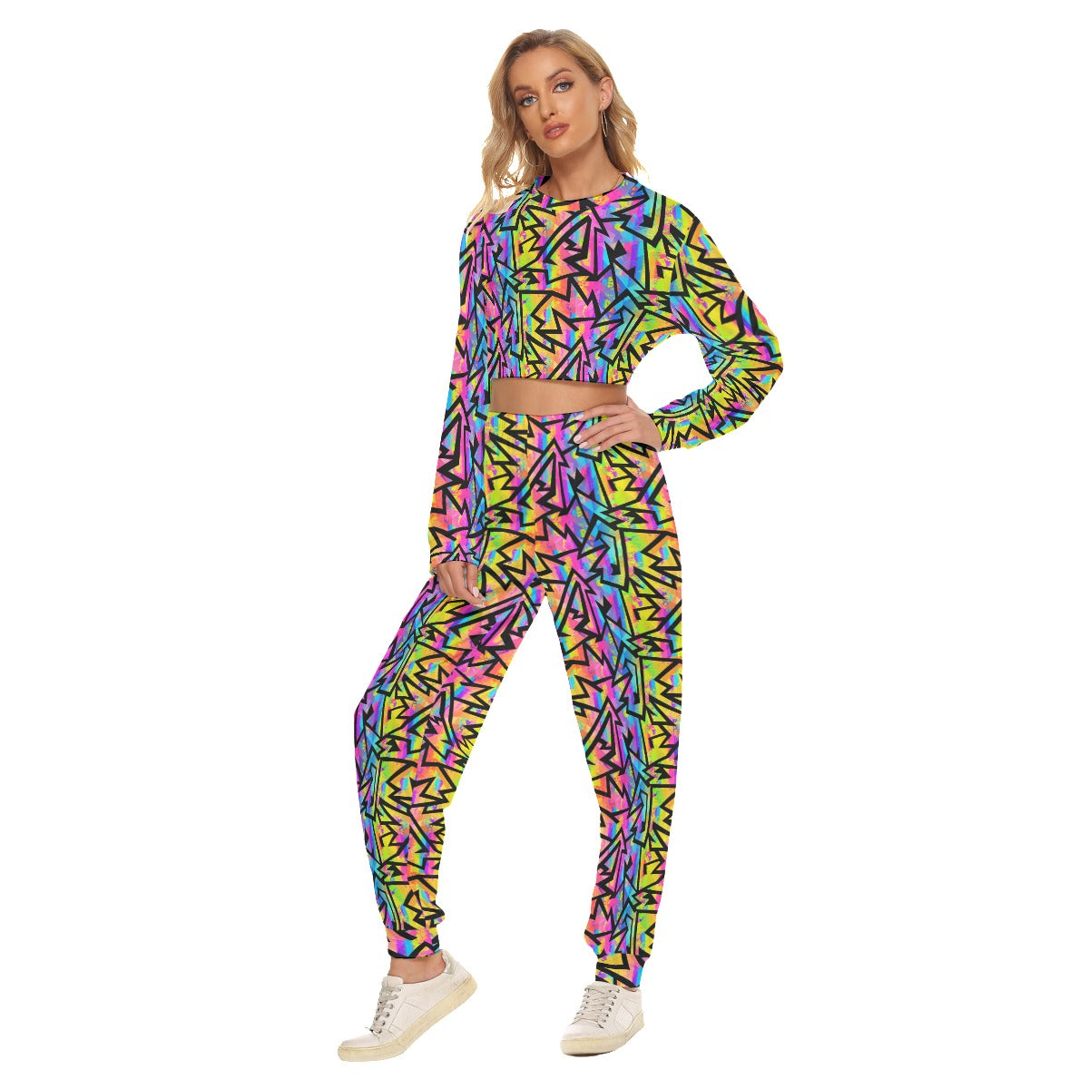 Rainbow Abstract Women's Crop Sweatshirt Suit