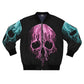 Pink & Teal Drippy Skull Bomber Jacket