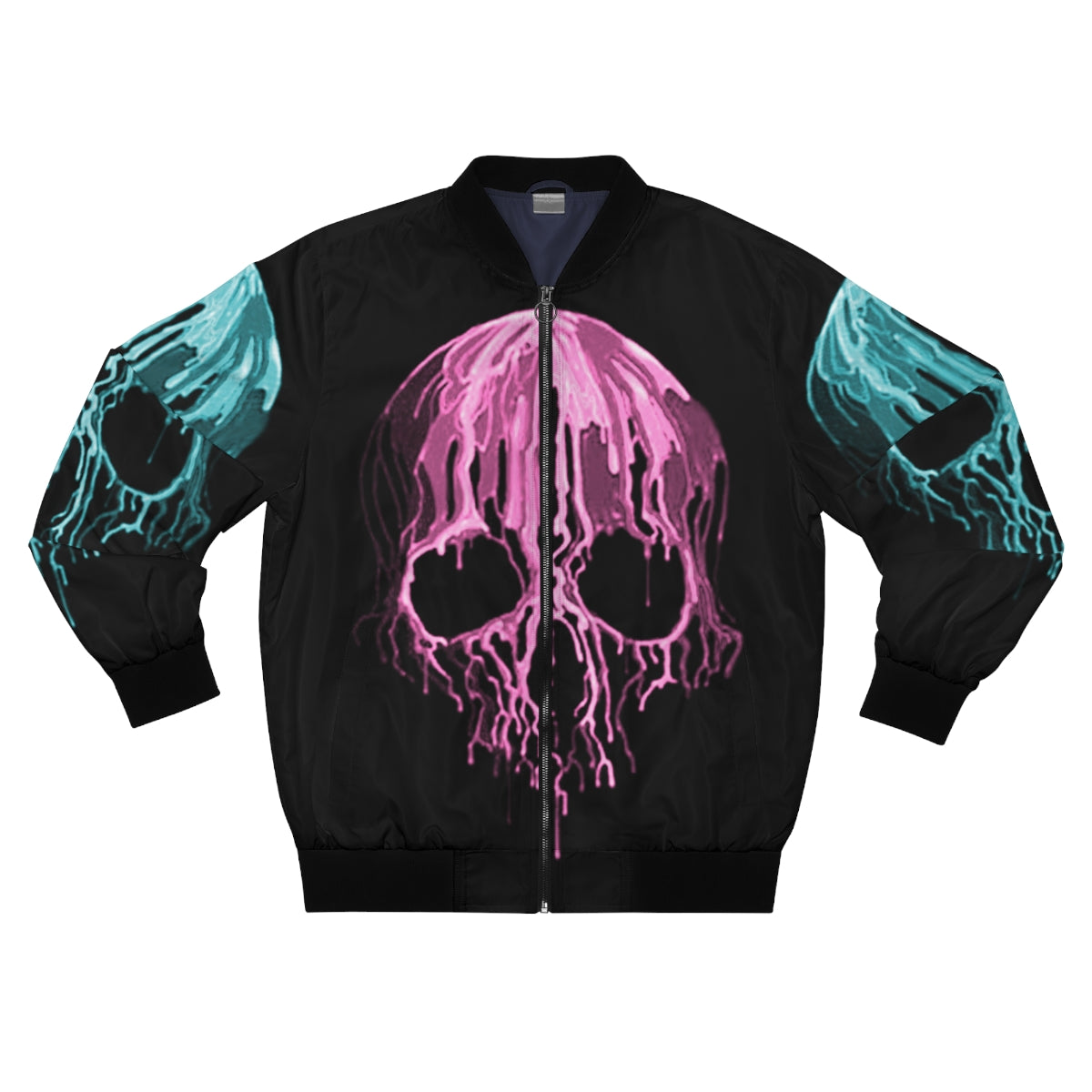 Pink & Teal Drippy Skull Bomber Jacket