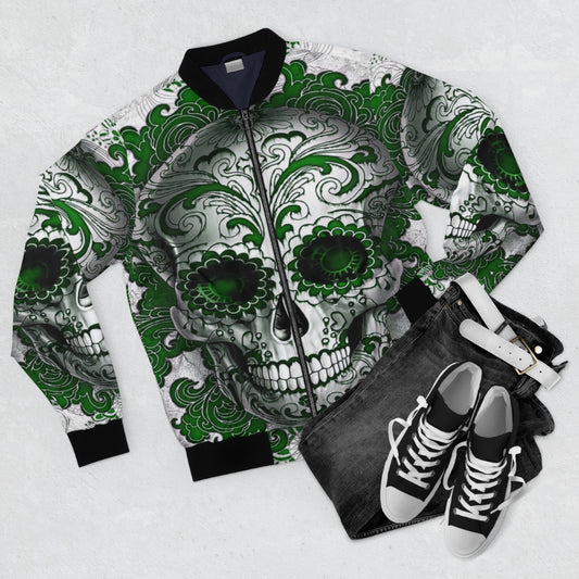 Green Sugar Skull Bomber Jacket