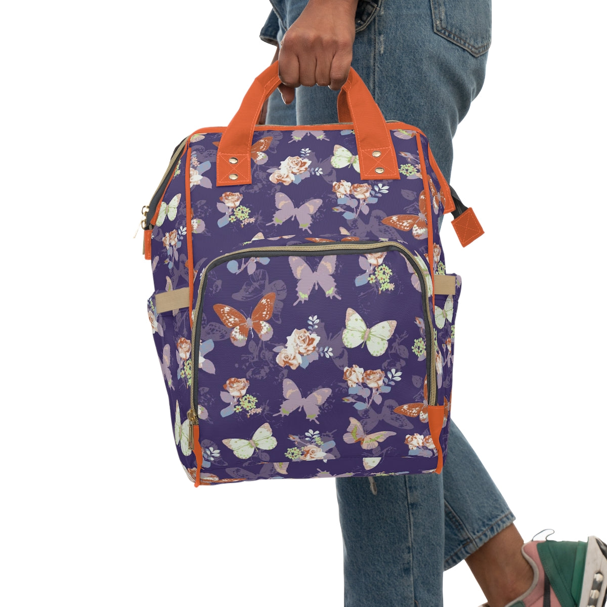 Orange & White Butterflies Multifunctional Backpack