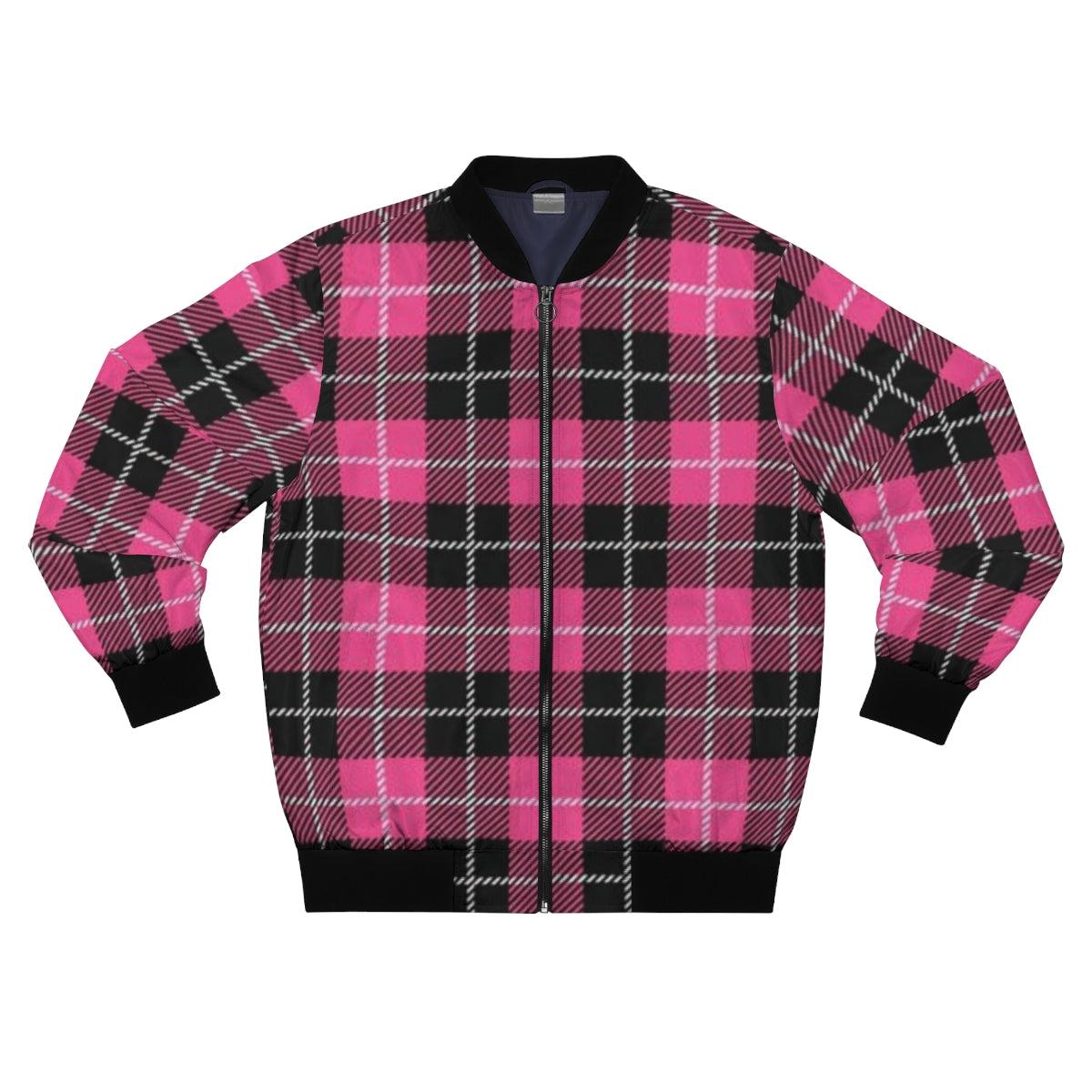 Pink & Black Plaid Bomber Jacket