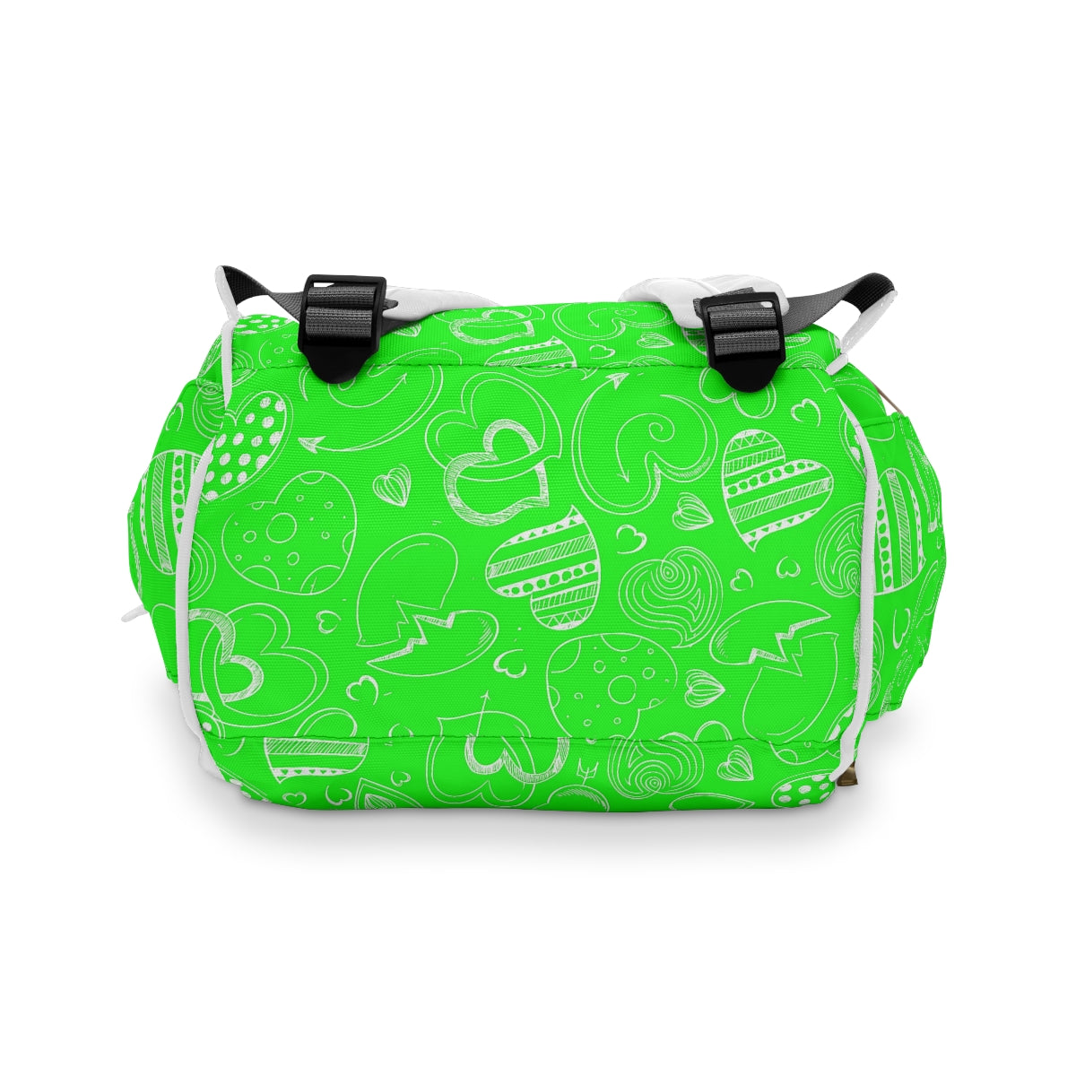 Green With White Doodle Hearts Multifunctional Backpack