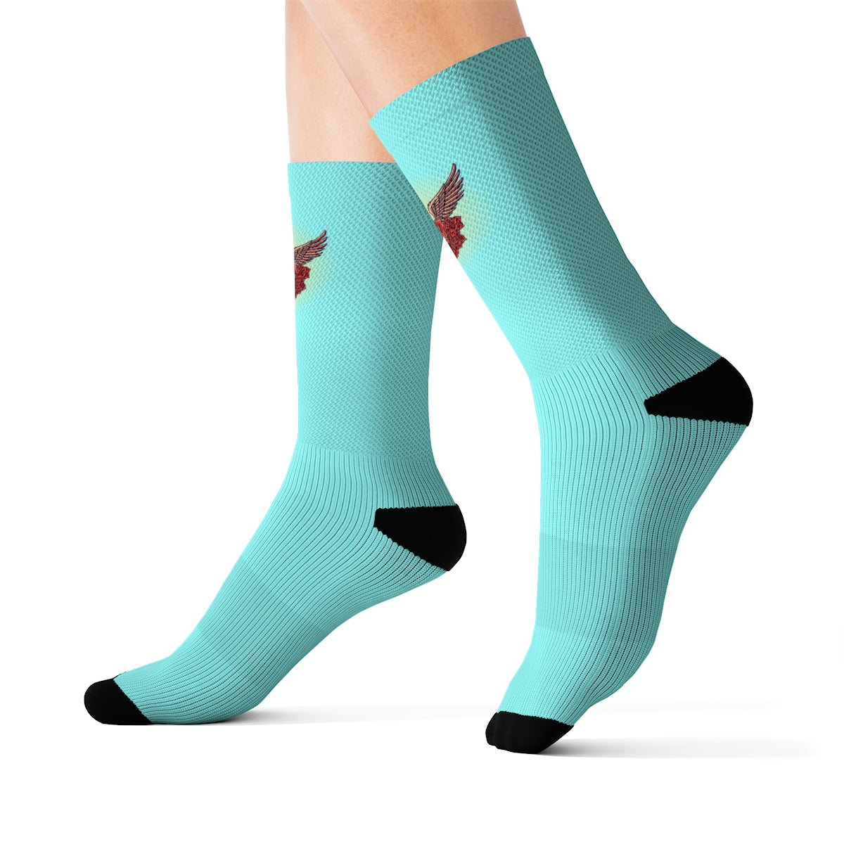 Light Blue Angel Roses Crew Socks