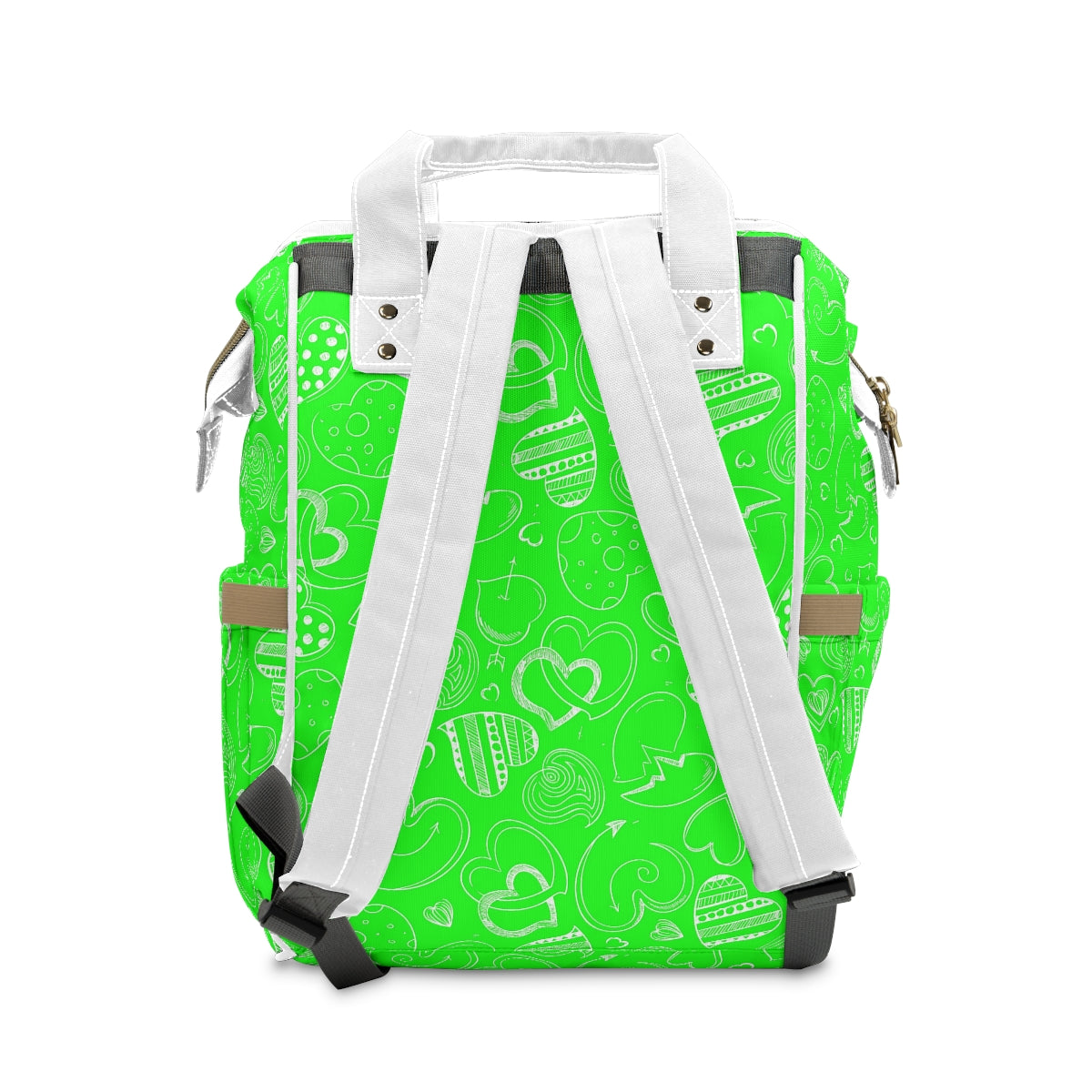 Green With White Doodle Hearts Multifunctional Backpack