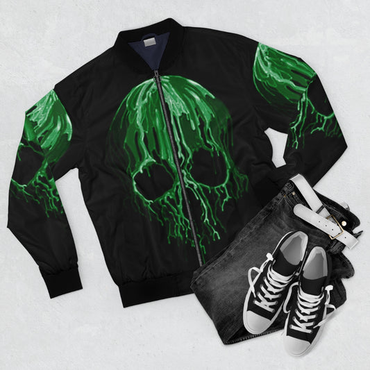 Green Drippy Skull Bomber Jacket