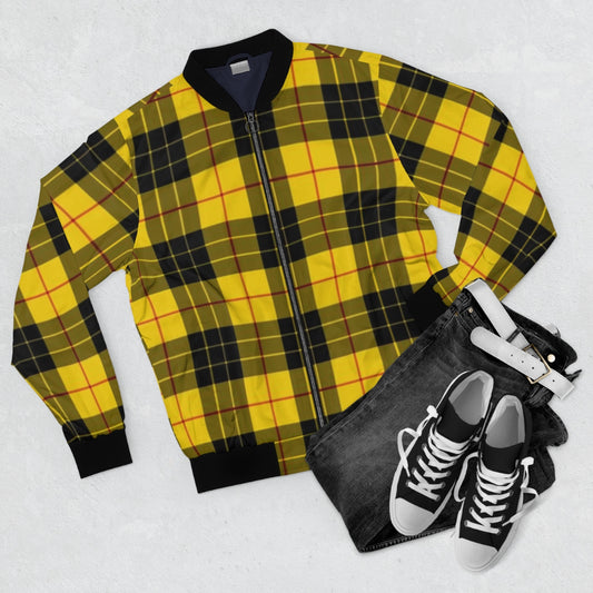 Yellow & Black Plaid Bomber Jacket