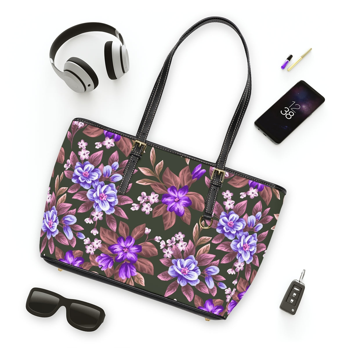 Tropical Flowers PU Leather Shoulder Bag