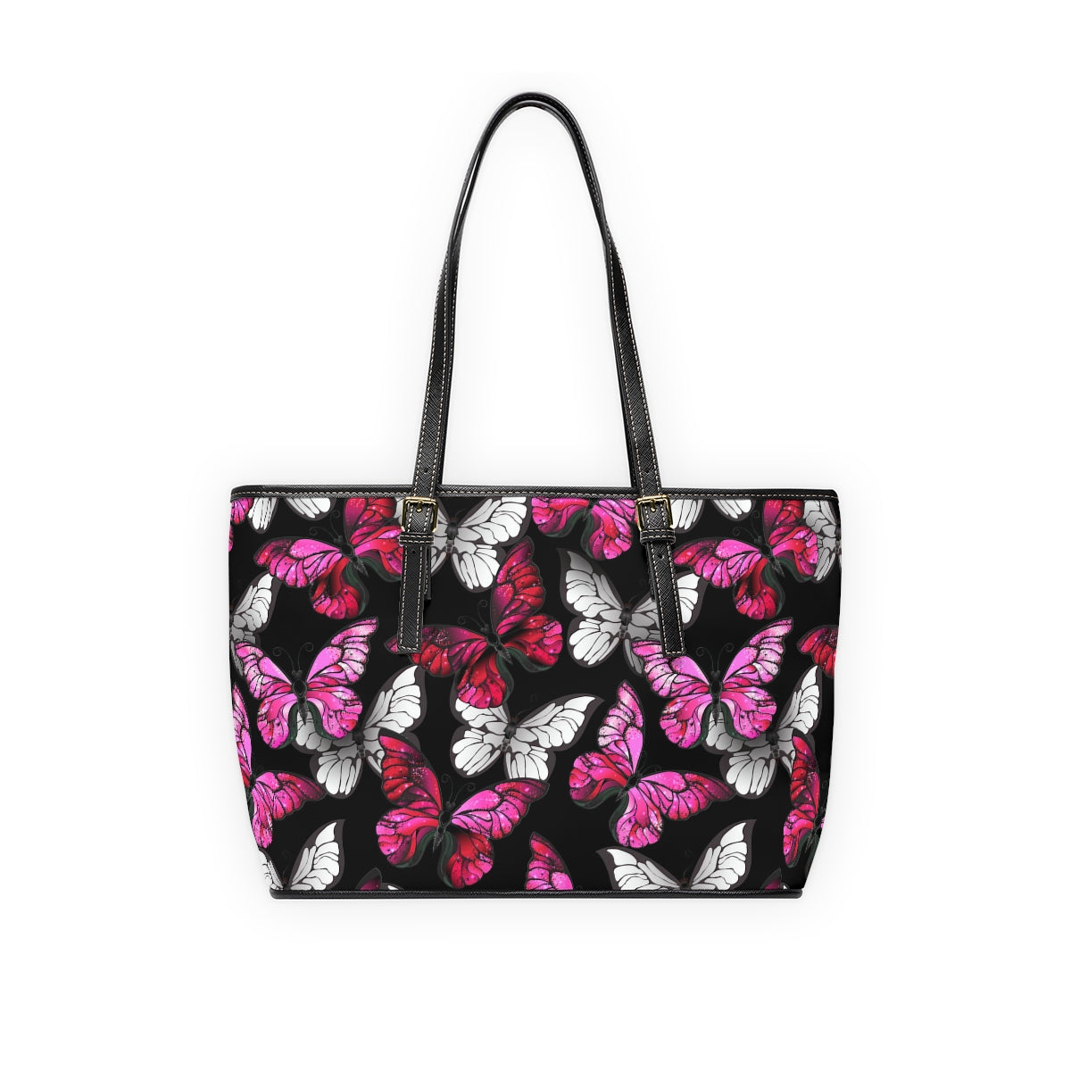 Pink With White Butterflies PU Leather Shoulder Bag