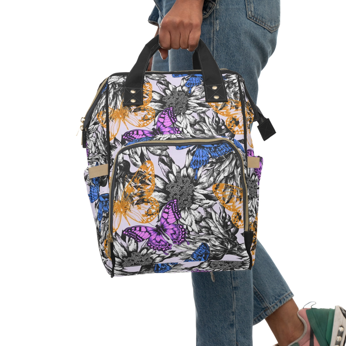 Blooming Roses & Colorful Butterflies Multifunctional Backpack