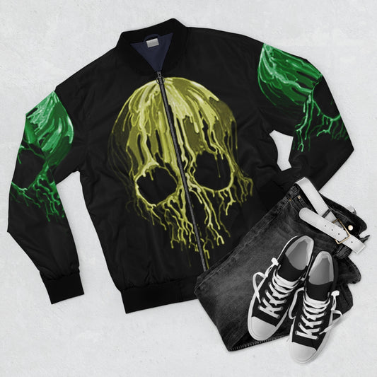 Yellow & Green Drippy Skull Bomber Jacket