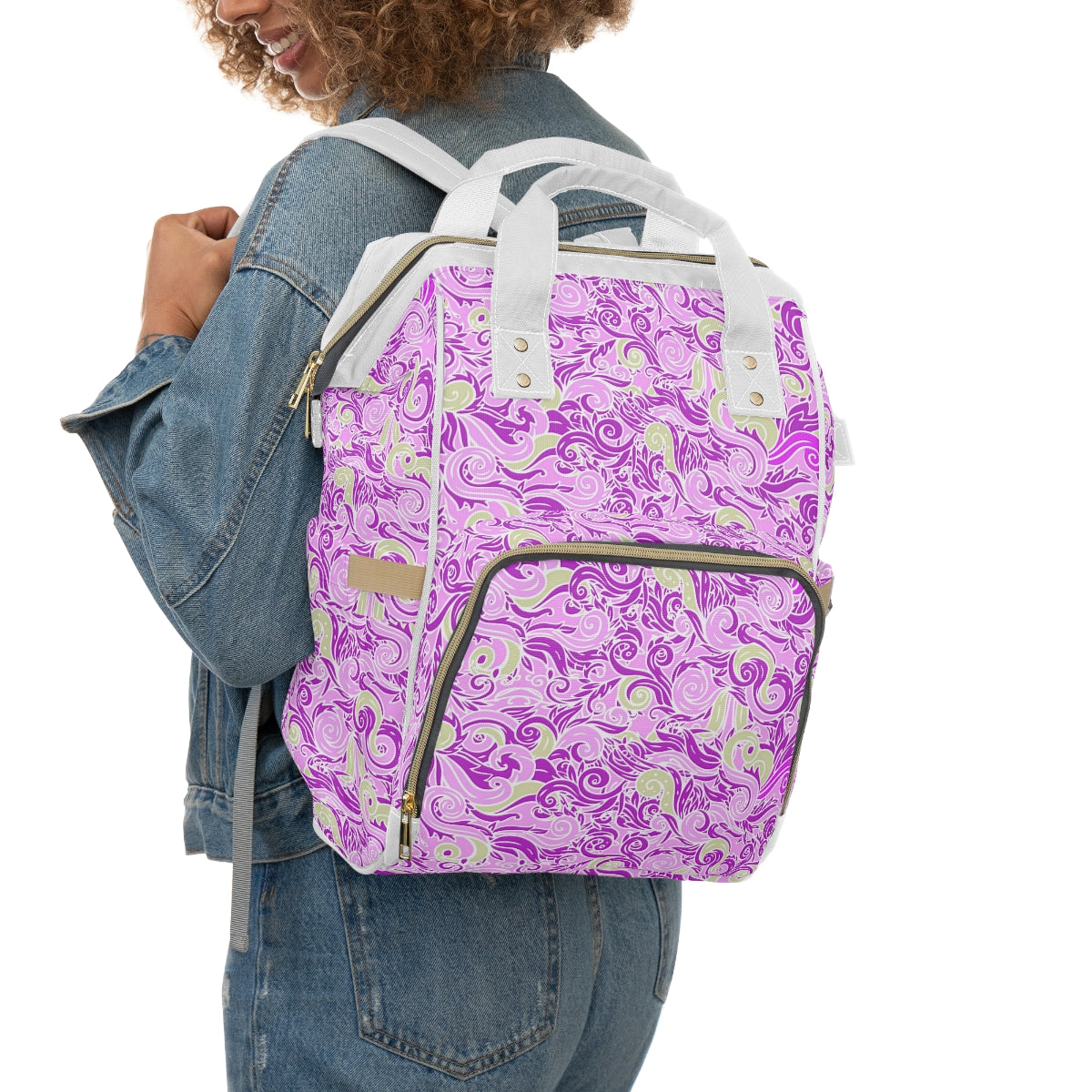 Purple & Green Swirls Multifunctional Backpack