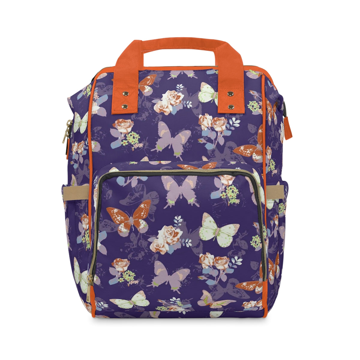 Orange & White Butterflies Multifunctional Backpack