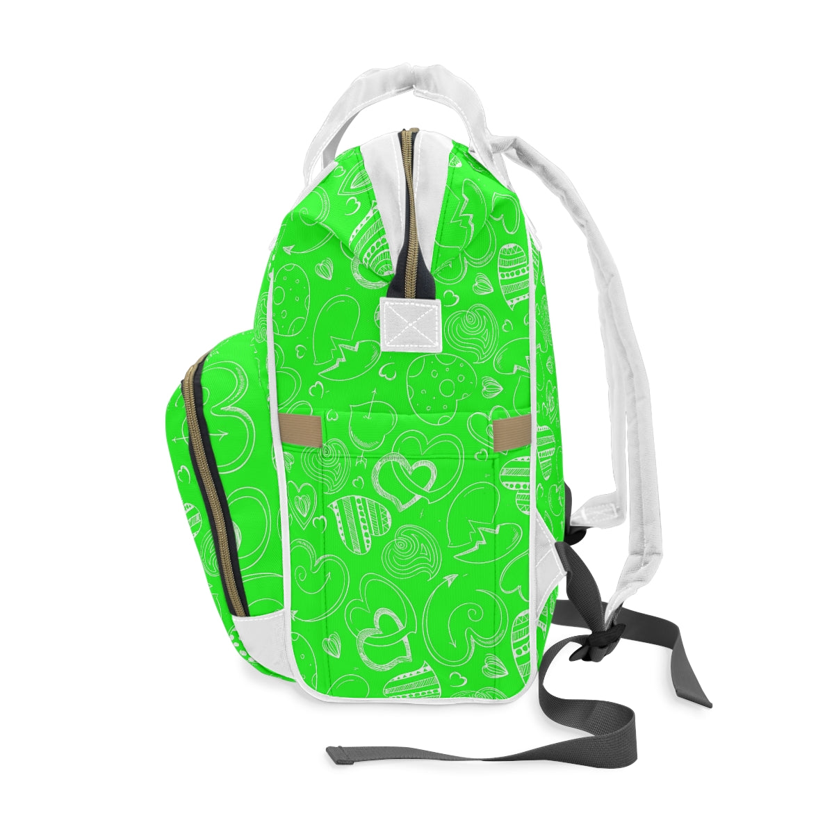 Green With White Doodle Hearts Multifunctional Backpack