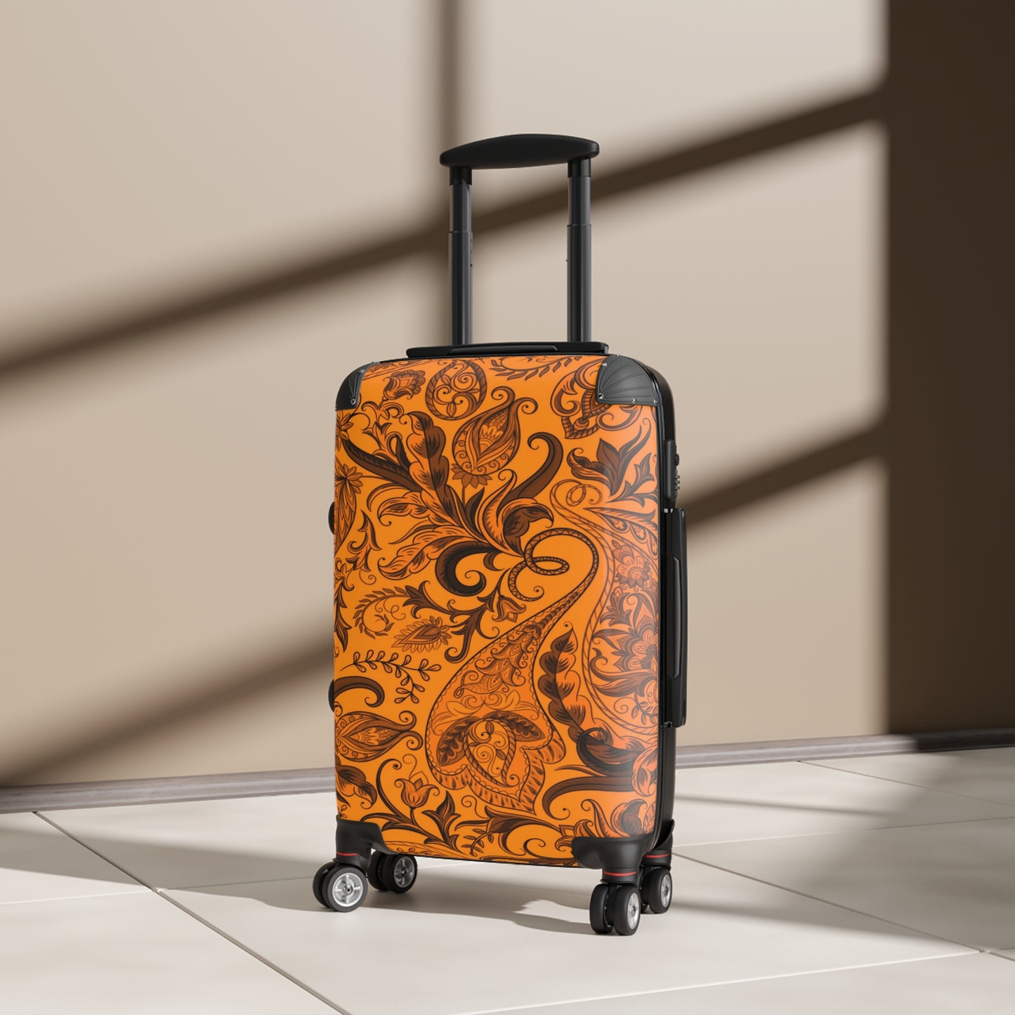 Cute Flower Orange & Black Cabin Suitcase