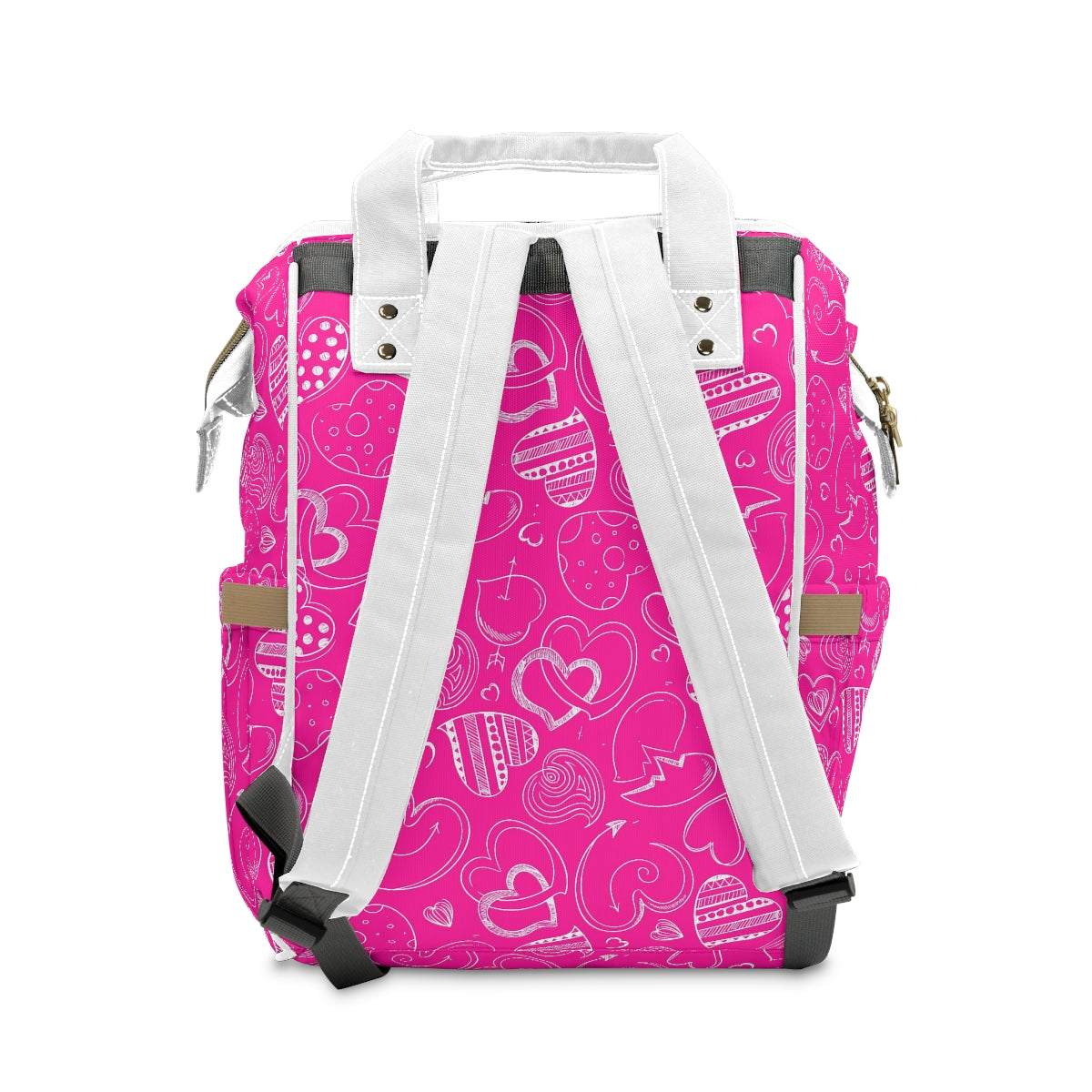 Pink With White Doodle Hearts Multifunctional Backpack