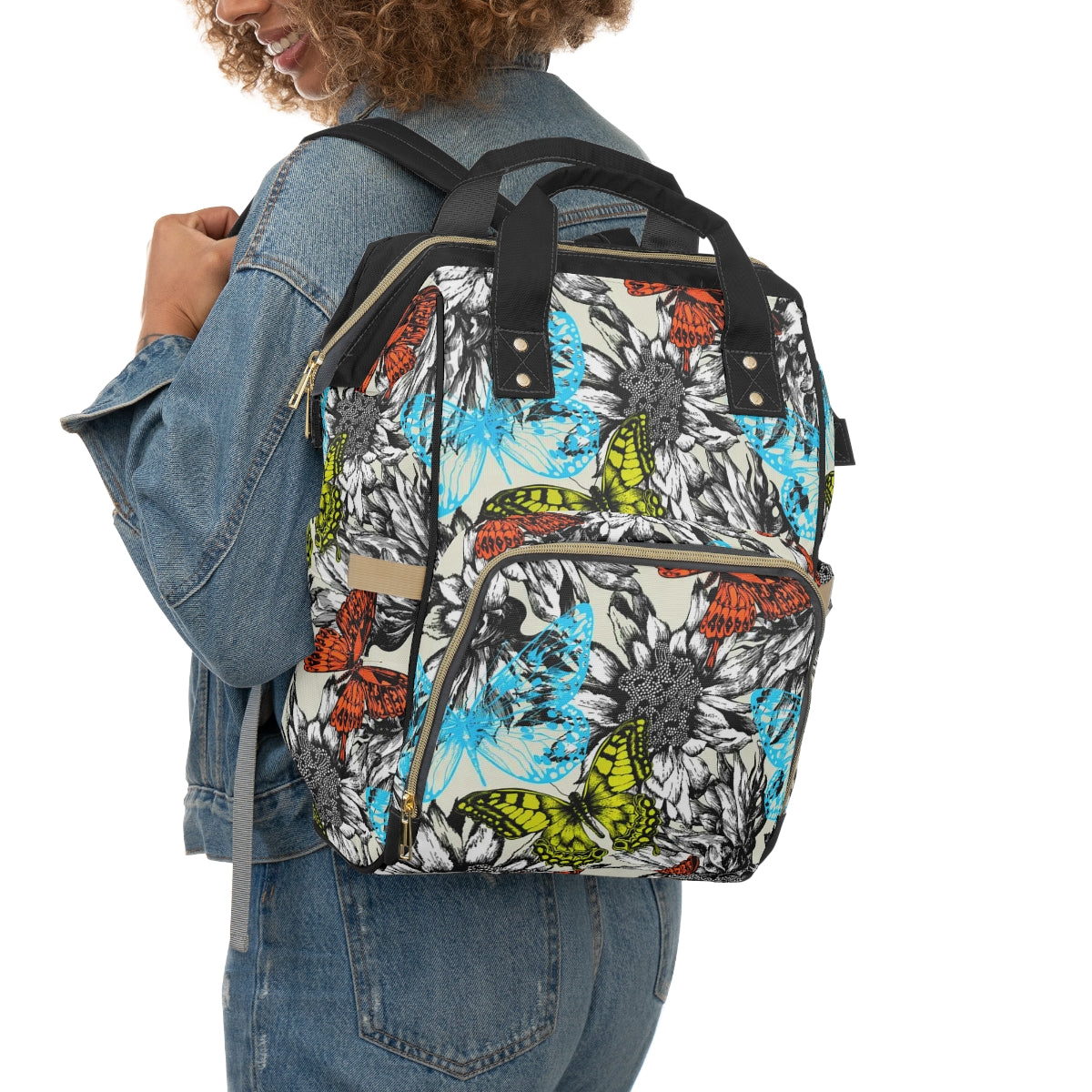 Blooming Roses & Colorful Butterflies Multifunctional Backpack