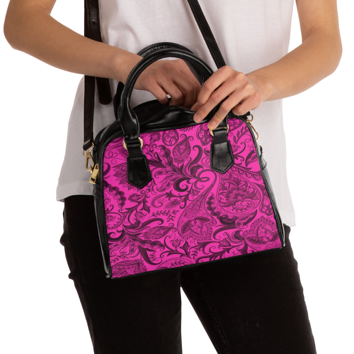 Cute Flower Pink & Black Shoulder Handbag