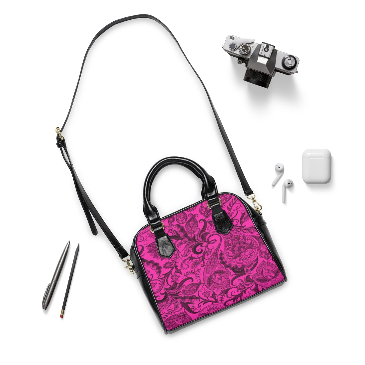 Cute Flower Pink & Black Shoulder Handbag