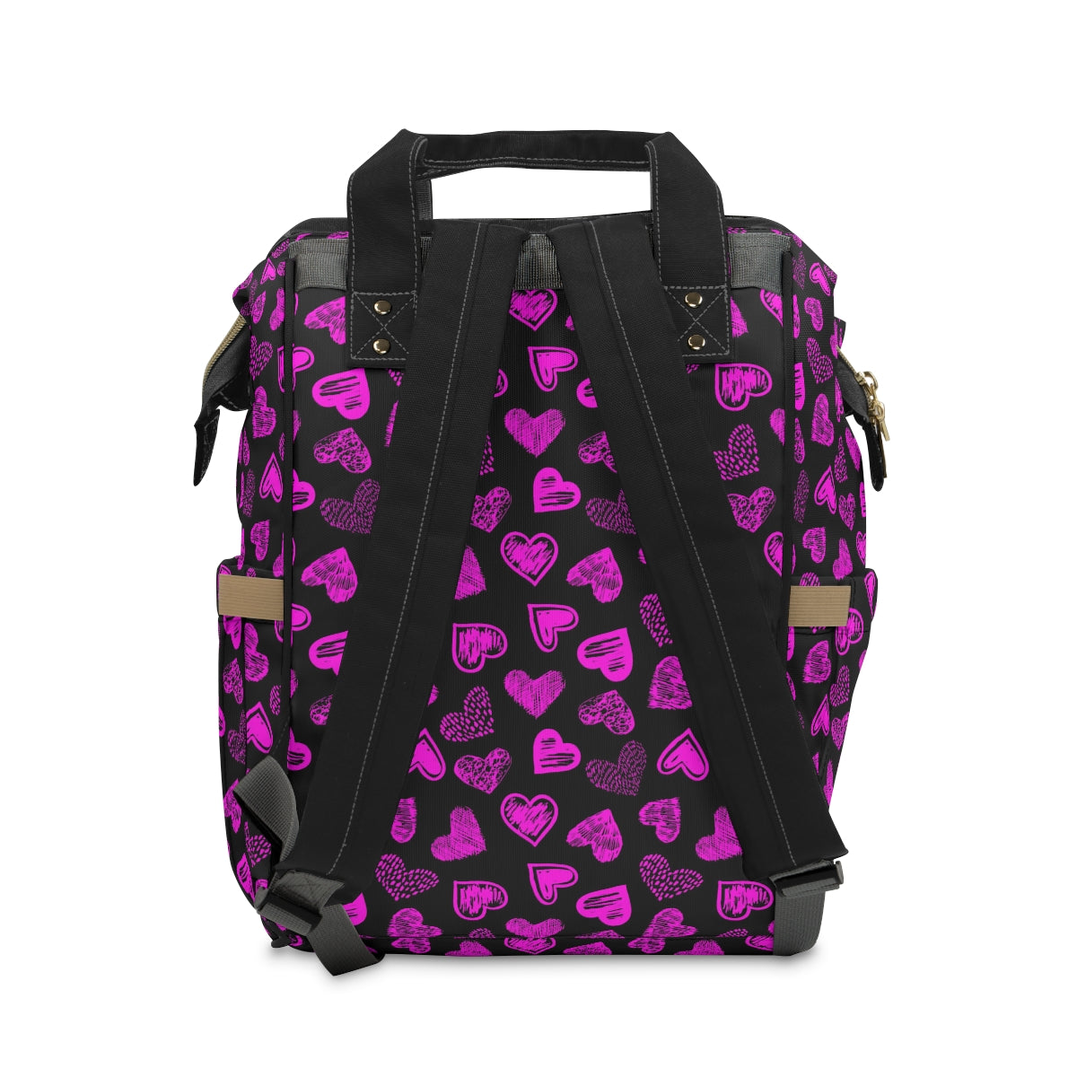 Black With Purple Doodle Hearts Multifunctional Backpack