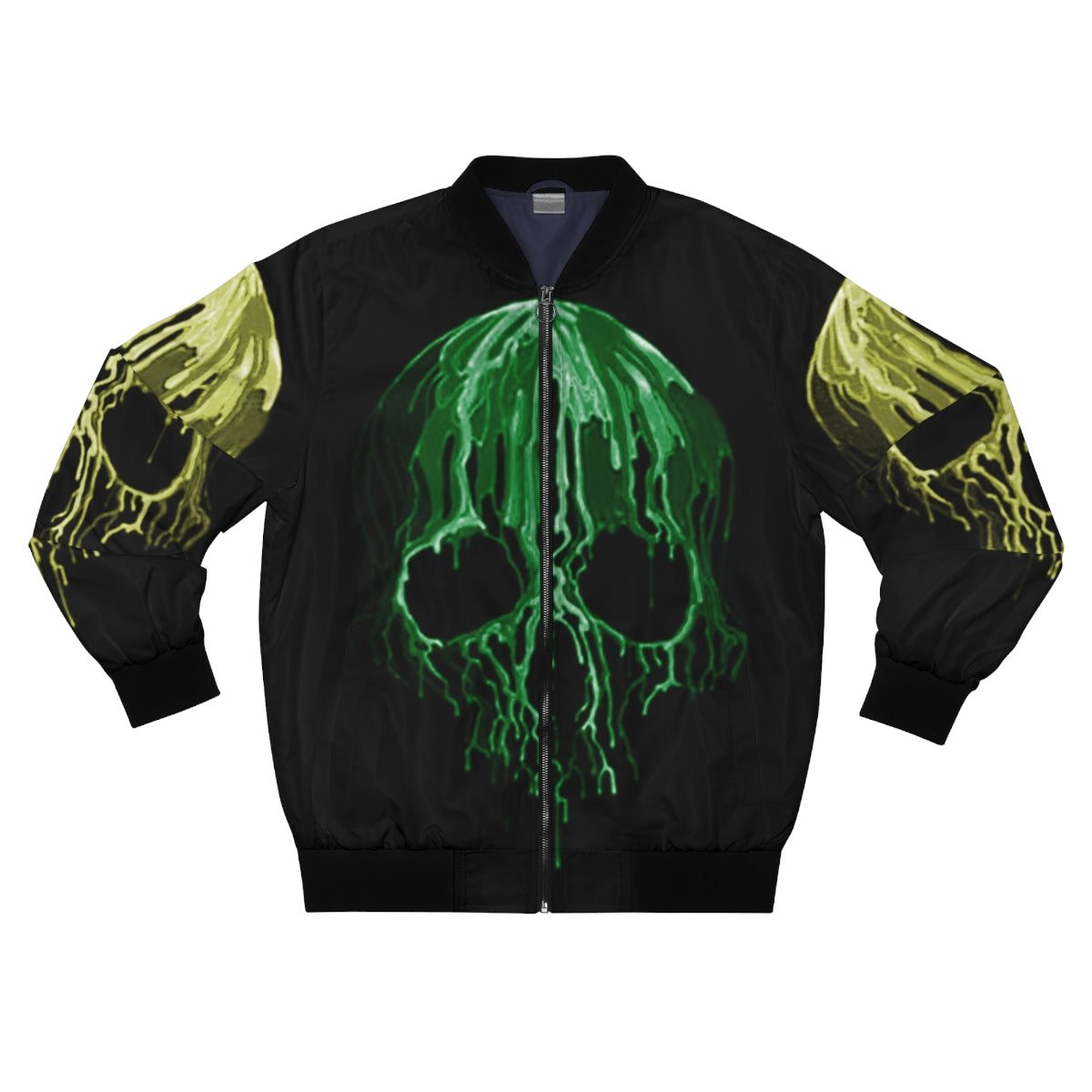 Green & Yellow Drippy Skull Bomber Jacket