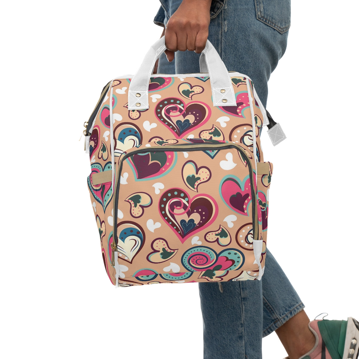 Colorful Doodle Hearts Multifunctional Backpack