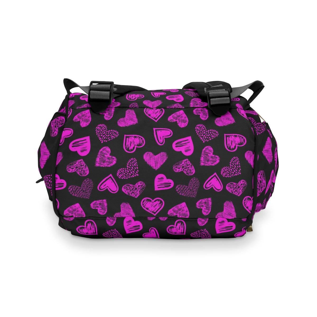 Black With Purple Doodle Hearts Multifunctional Backpack