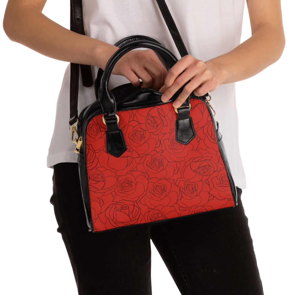 Red & Black Roses Shoulder Handbag