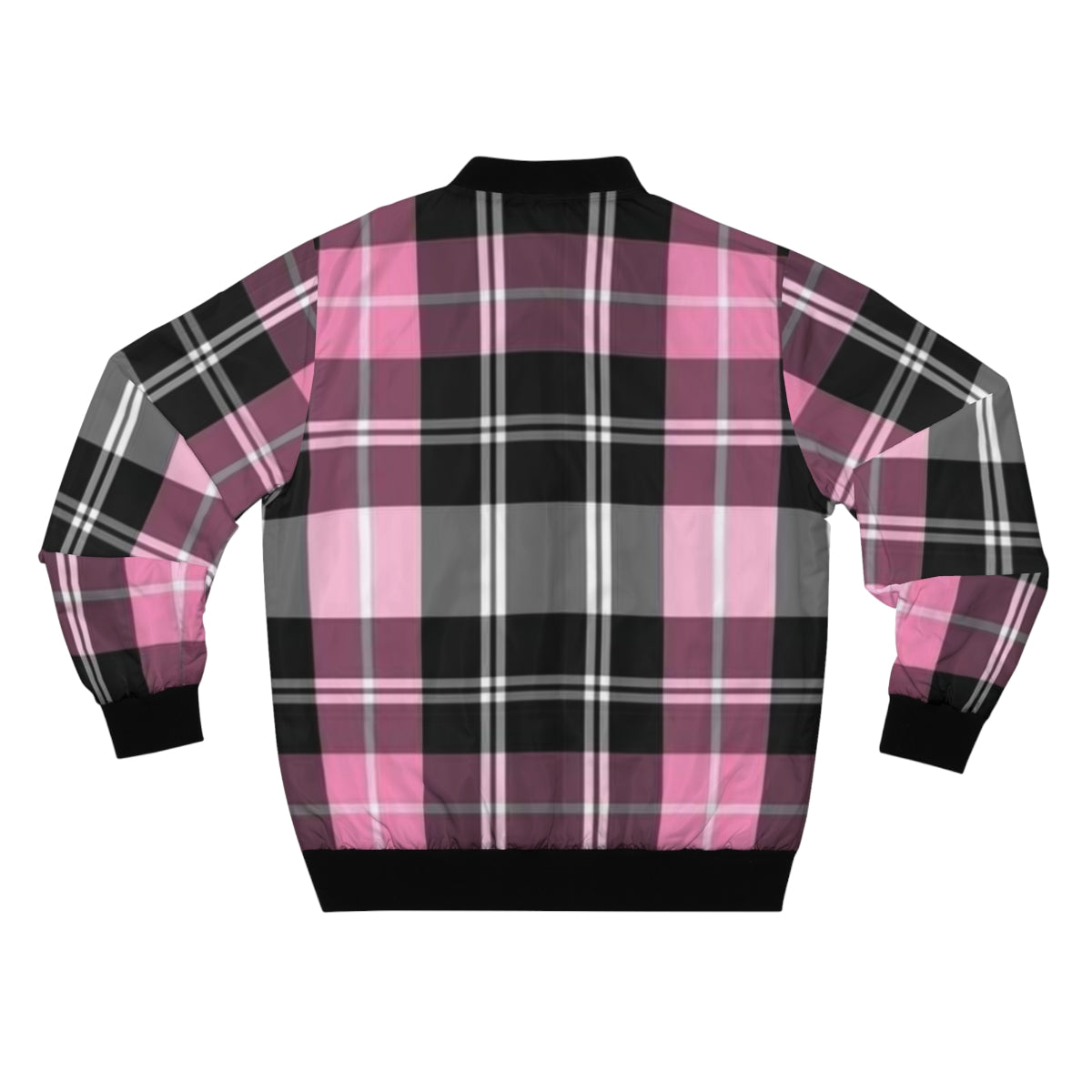 Pink & Black Plaid Bomber Jacket