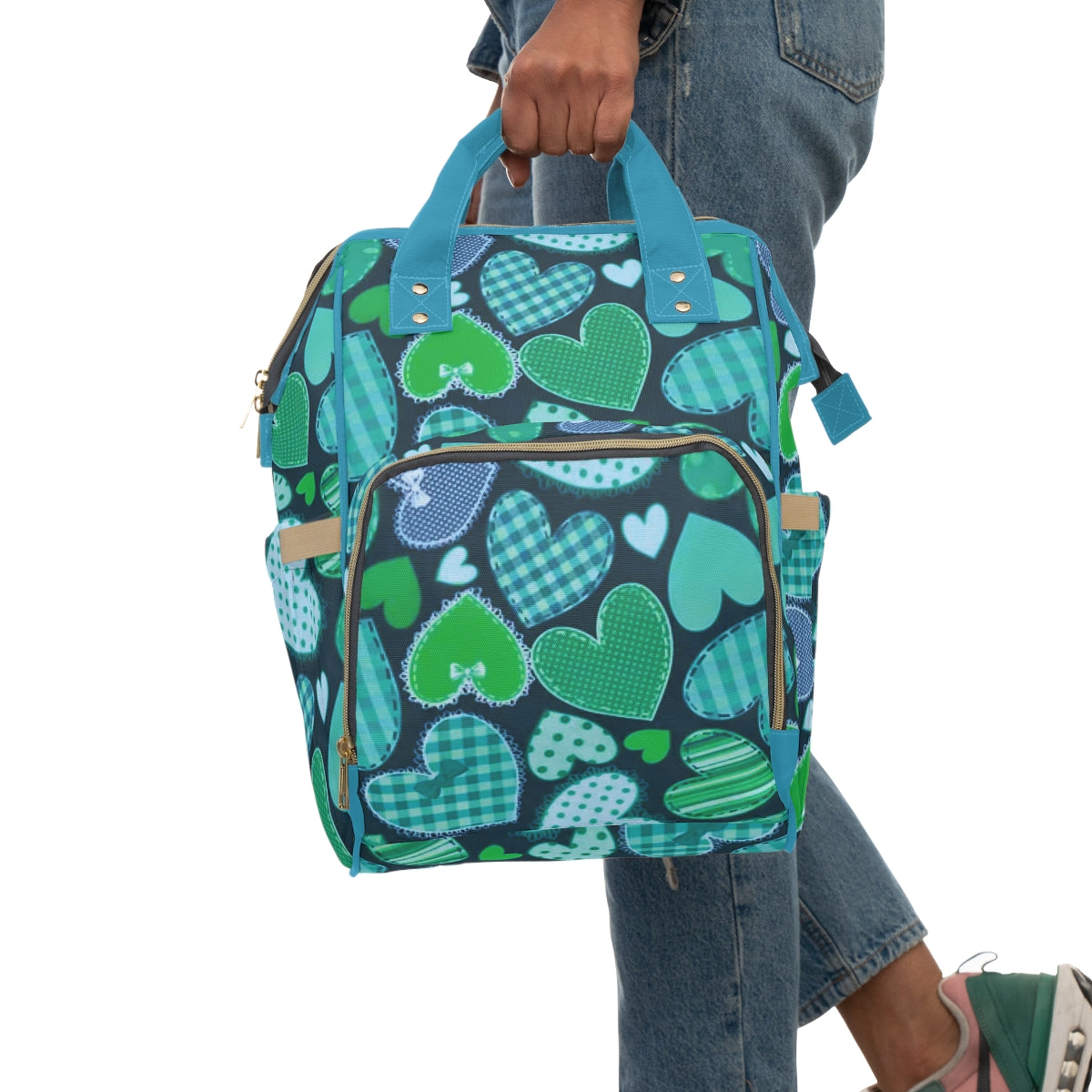 Cute Teal Hearts Multifunctional Backpack