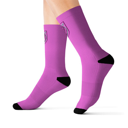 Pink & Teal Lion Shield Crew Socks