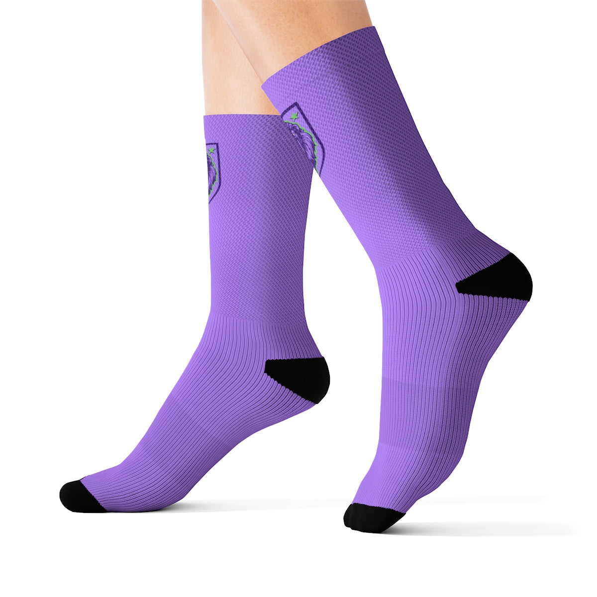 Purple & Green Lion Shield Crew Socks