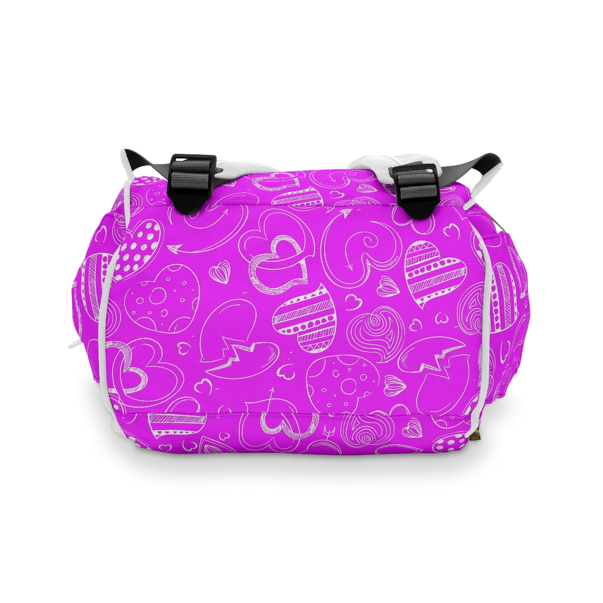 Purple With White Doodle Hearts Multifunctional Backpack