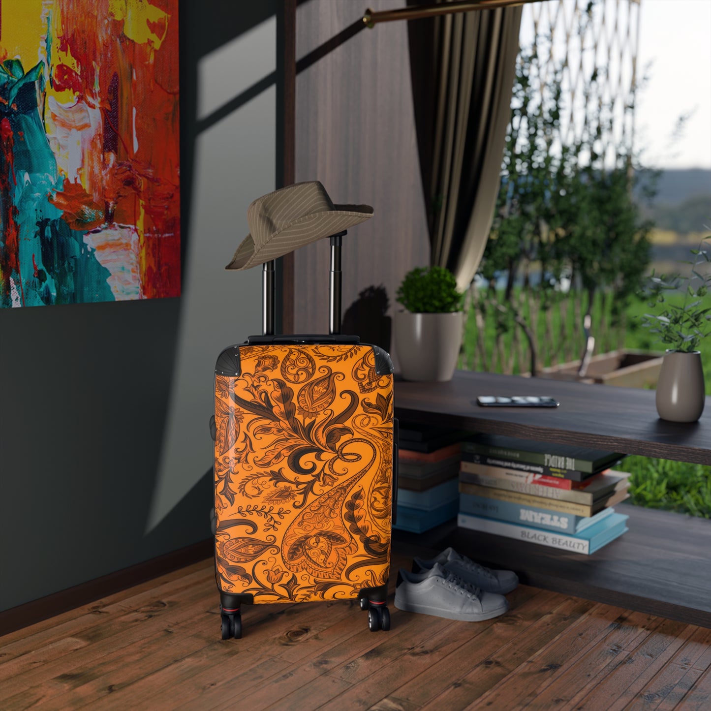 Cute Flower Orange & Black Cabin Suitcase