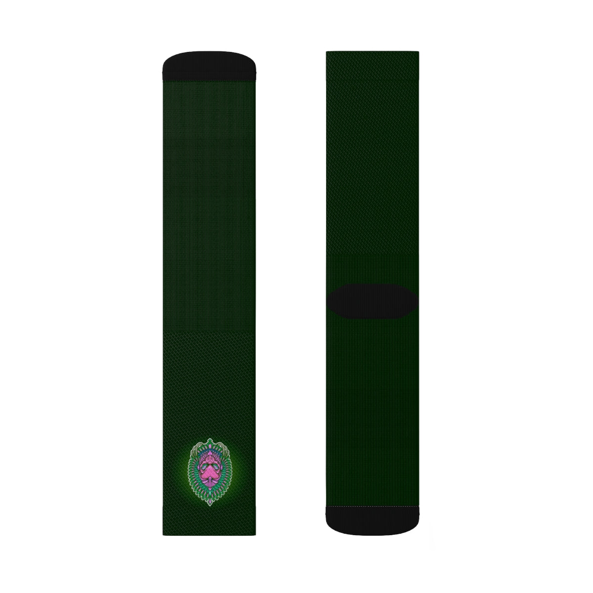 Dark Green & Pink Alien Aztec Indian Crew Socks