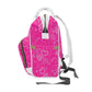 Pink With White Doodle Hearts Multifunctional Backpack