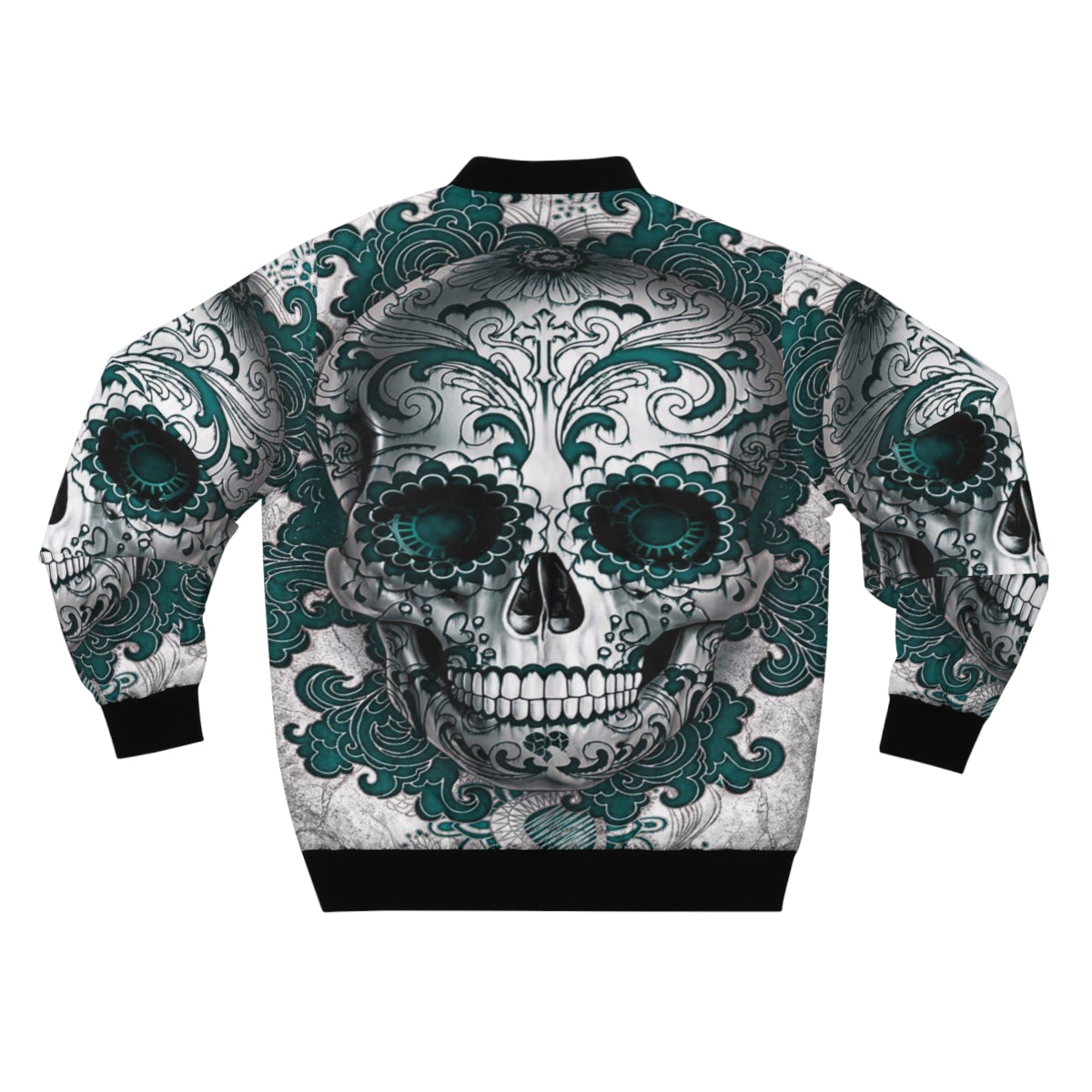 Teal Sugar Skull Bomber Jacket