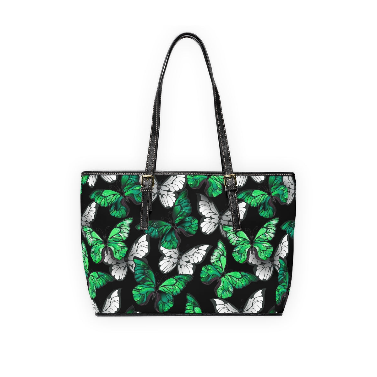 Green With White Butterflies PU Leather Shoulder Bag