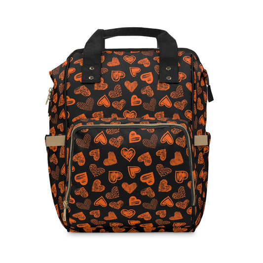 Black With Orange Doodle Hearts Multifunctional Backpack