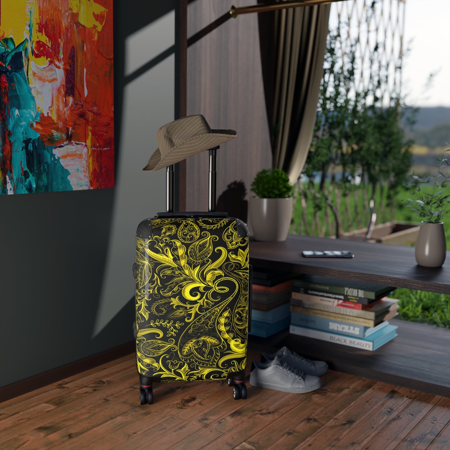 Cute Flower Black & Yellow Cabin Suitcase