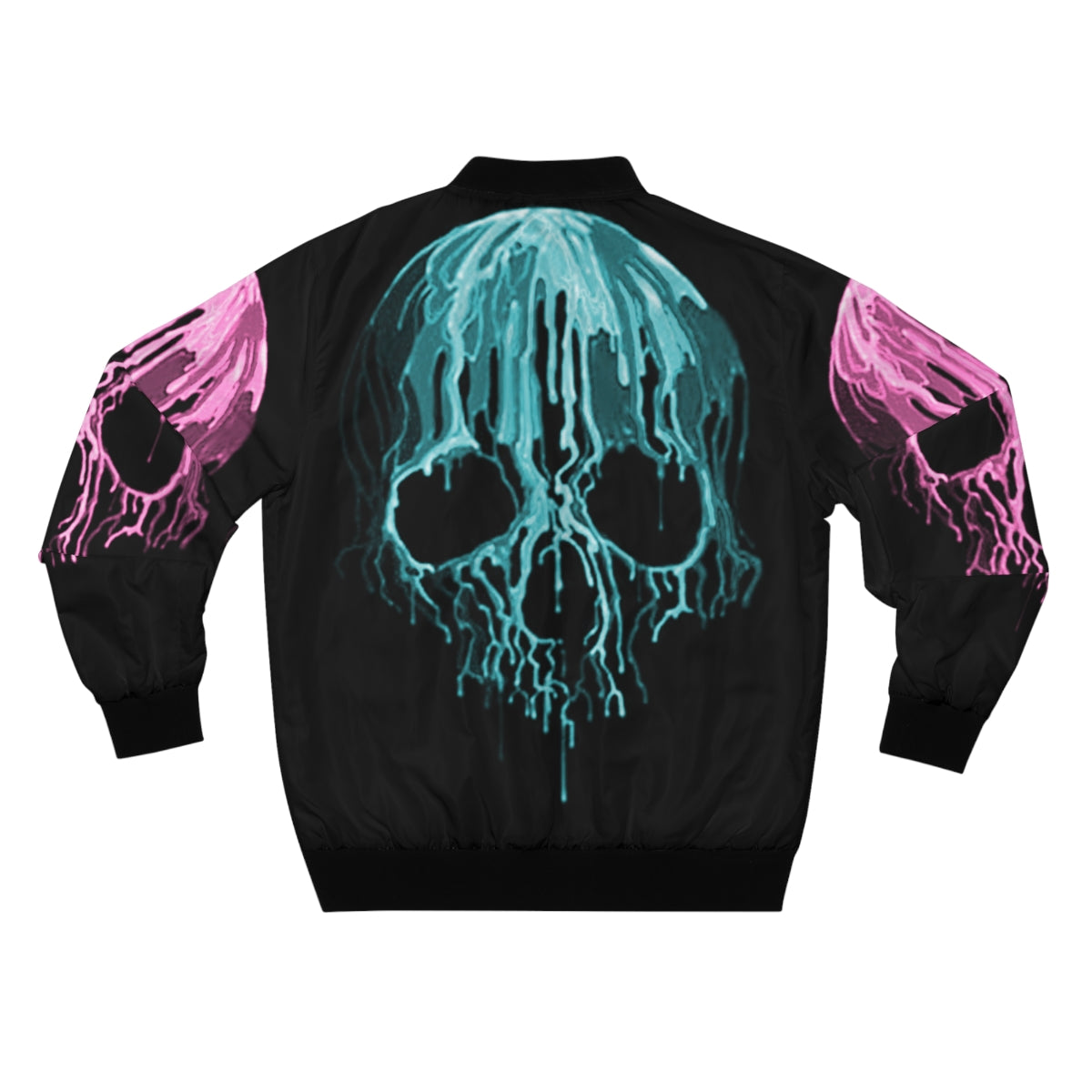 Teal & Pink Drippy Skull Bomber Jacket