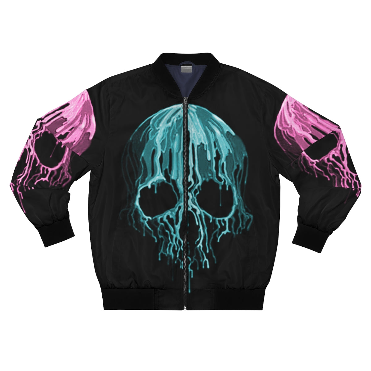 Teal & Pink Drippy Skull Bomber Jacket