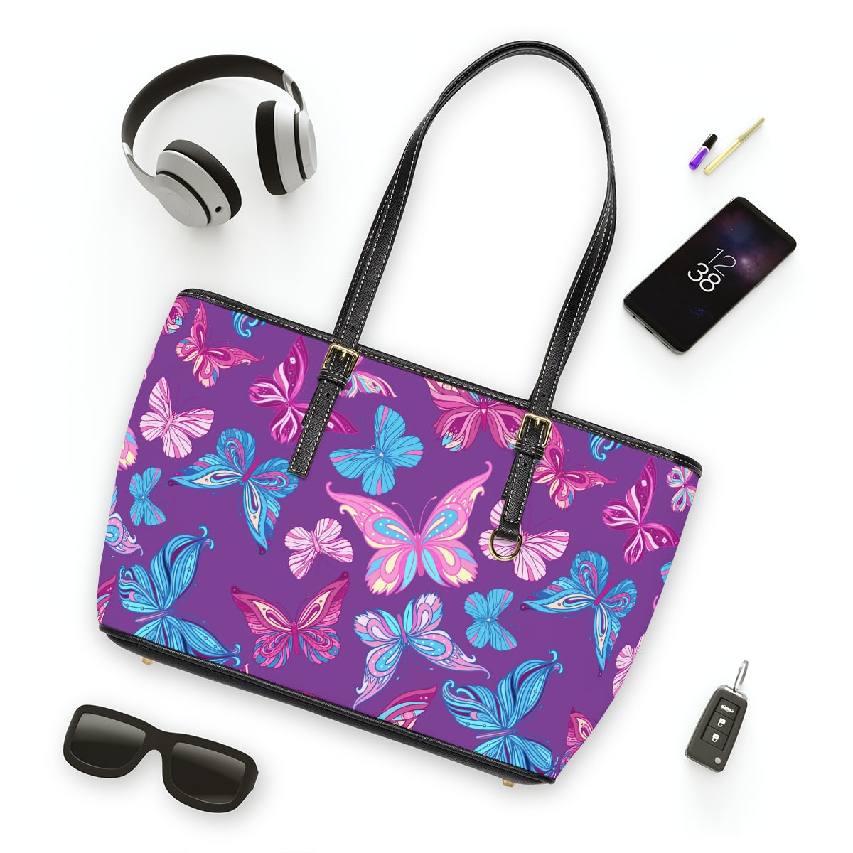 Beautiful Colorful Butterflies PU Leather Shoulder Bag