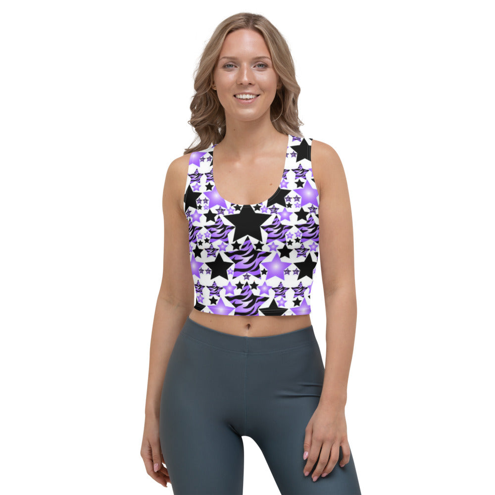 Purple, White & Black Stars & Stripes Crop Top