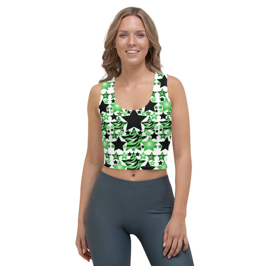 Green, White & Black Stars & Stripes Crop Top