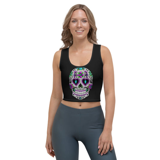 Sugar Skull Black Crop Top