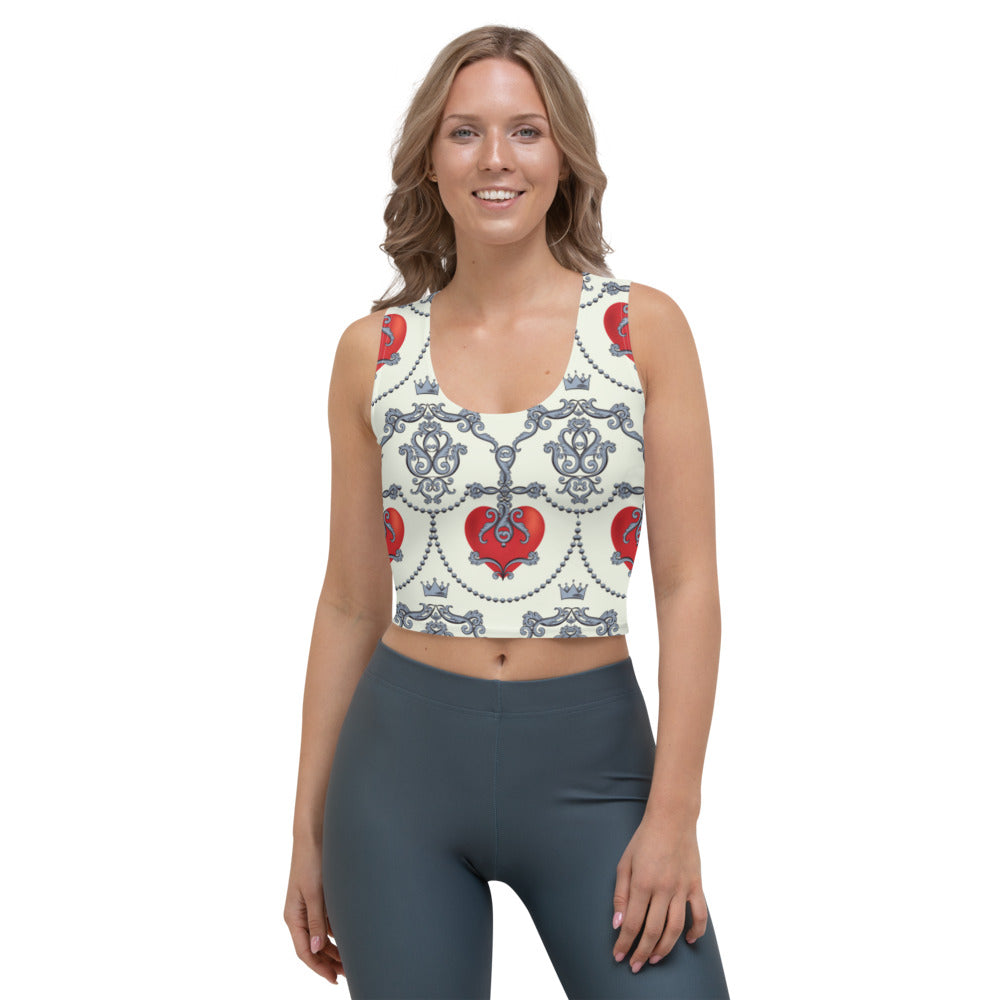 White & Silver Royal Hearts Crop Top